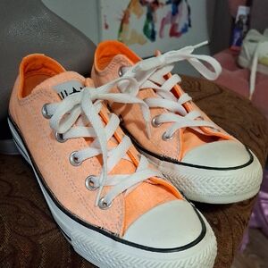 Converse Orange and White Canvas Sneakers Low-Top ALL STAR